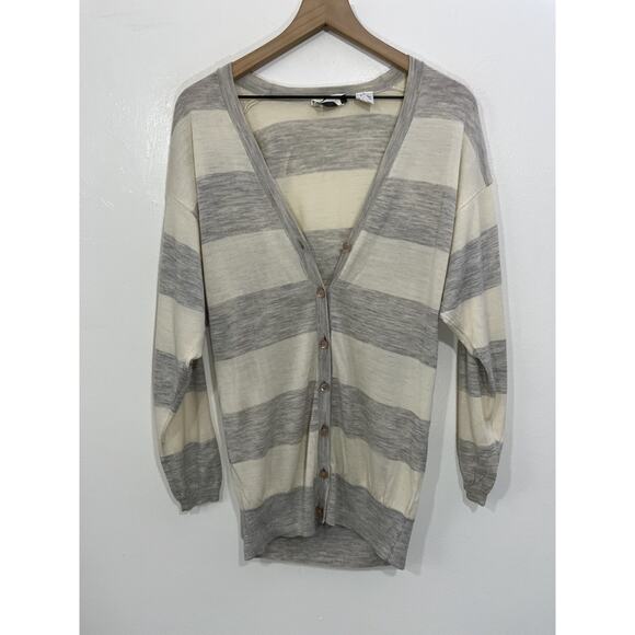 Academia Grandpa Sweater Cardigan P Petite Wool Cashmere Cottage Coastal Striped - Picture 1 of 13